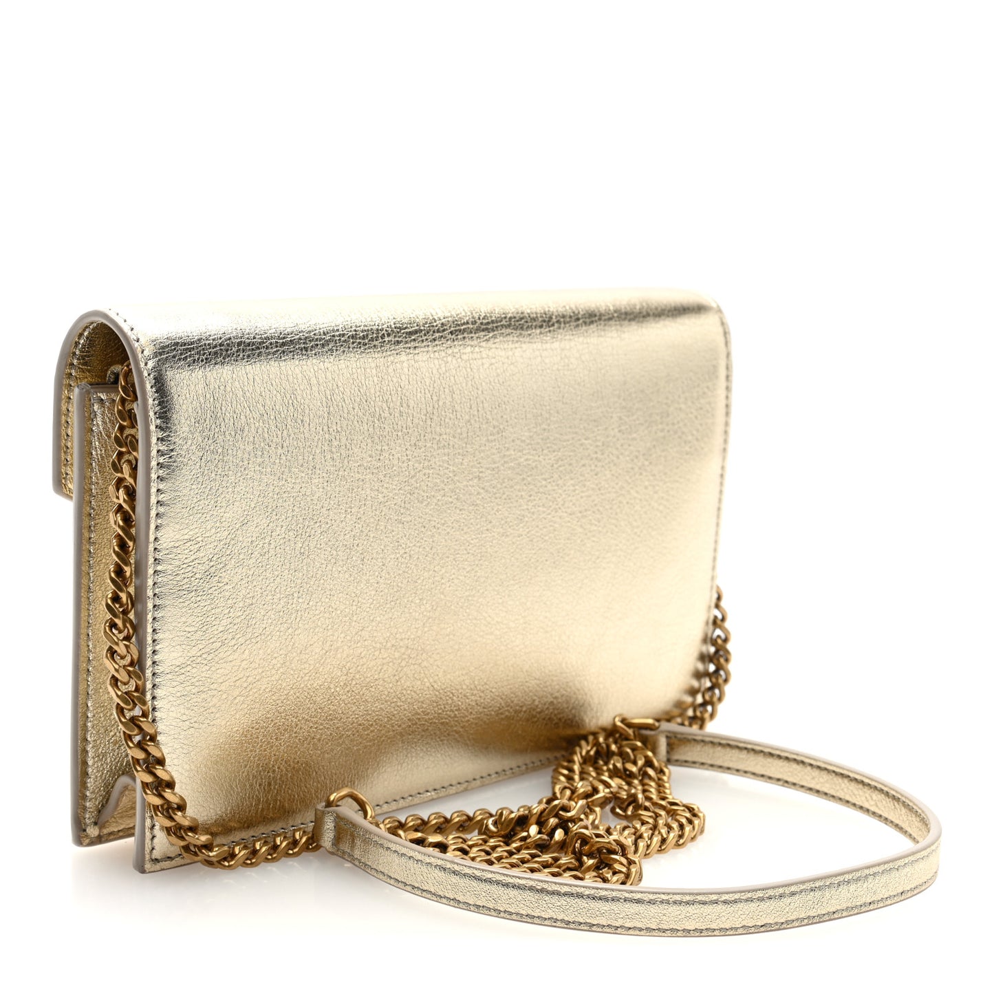 Metallic Calfskin Monogram Envelope Chain Wallet Gold