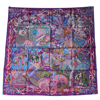 Hermes Silk Au Fil Du Carre Scarf 90 Violet Vieux Rose Vert 2 of 7