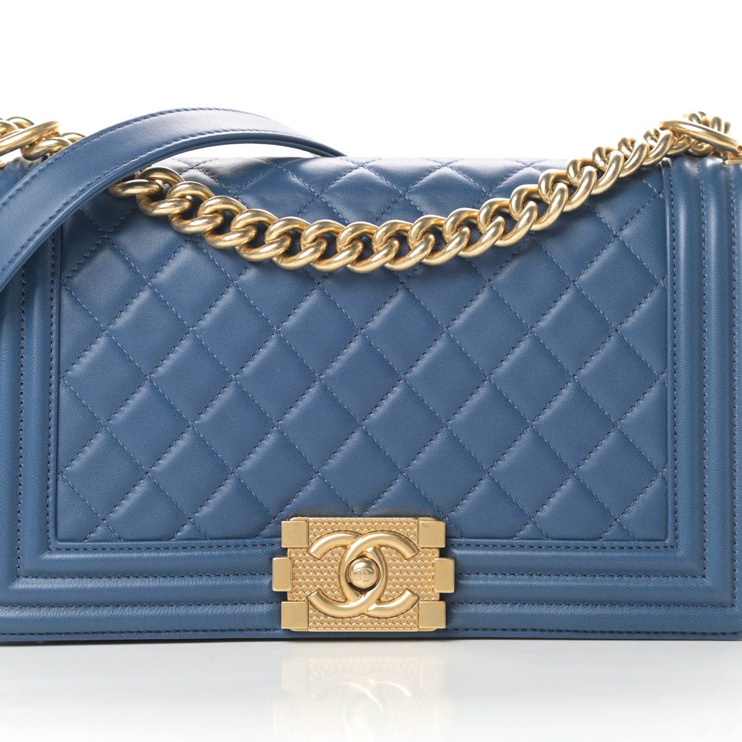 Lambskin Quilted Medium Boy Flap Blue