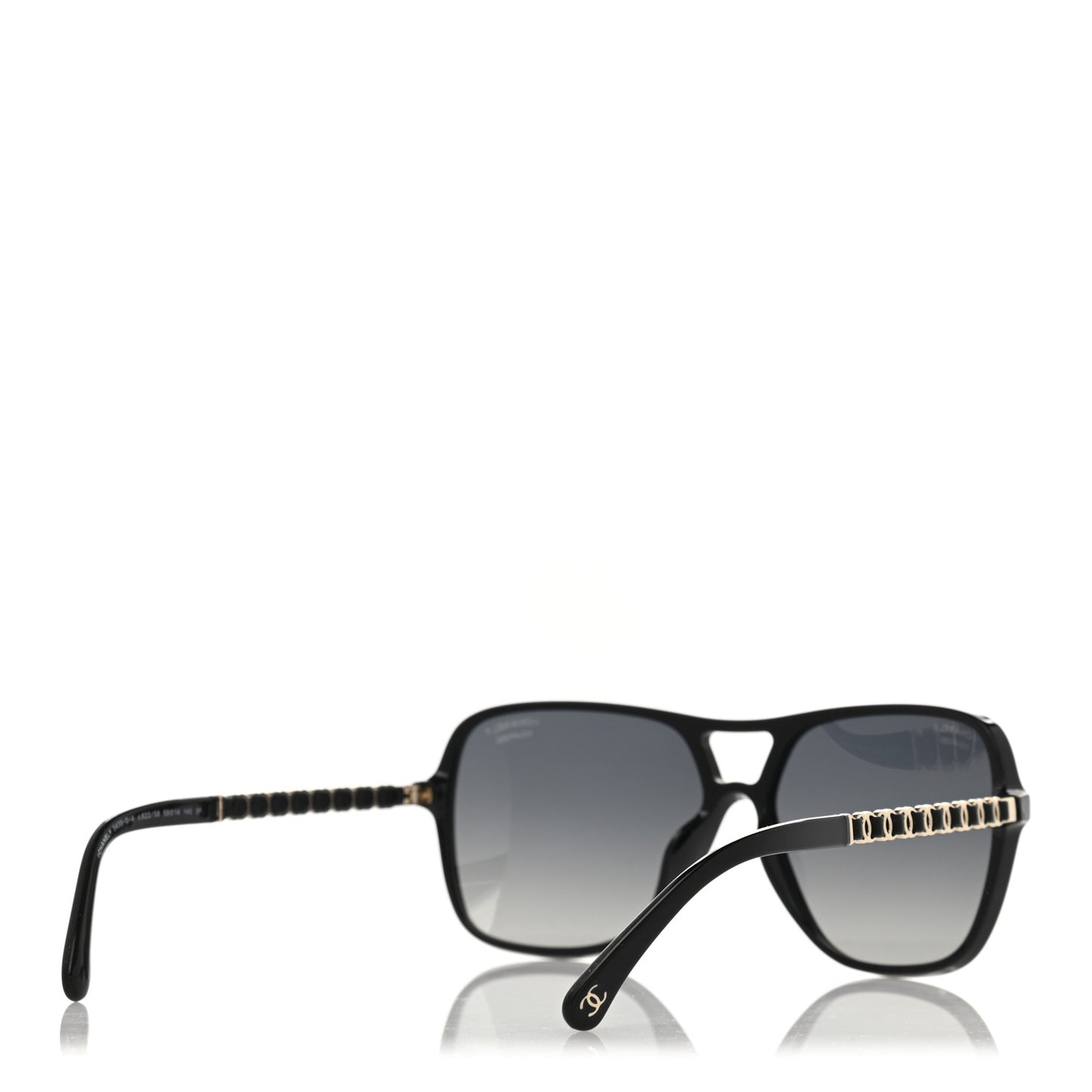 Metal Calfskin Polarized CC Chain Pilot Sunglasses 5439-Q-A Black