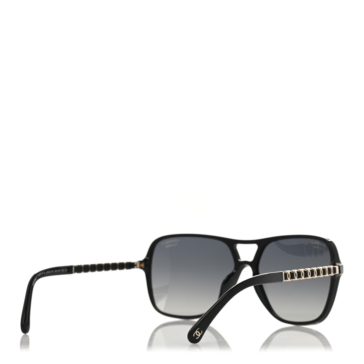 Chanel Metal Calfskin Polarized CC Chain Pilot Sunglasses 5439-Q-A Black 4 of 8