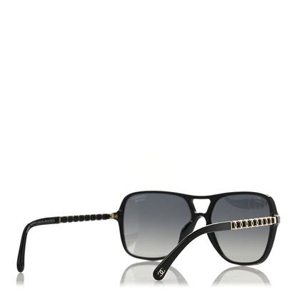 Chanel Metal Calfskin Polarized CC Chain Pilot Sunglasses 5439-Q-A Black 4 of 8