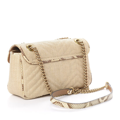 Gucci Raffia Elaphe Matelasse Small GG Marmont Shoulder Bag Natural Cream Brown 3 of 9