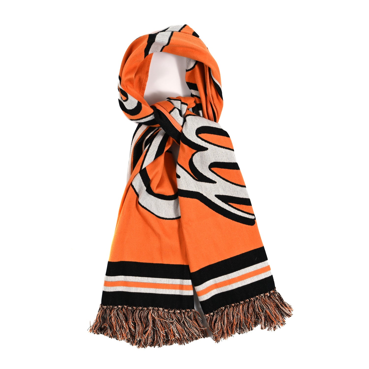 Burberry Cotton Logo Script Football Knit Scarf Orange 1 of 3