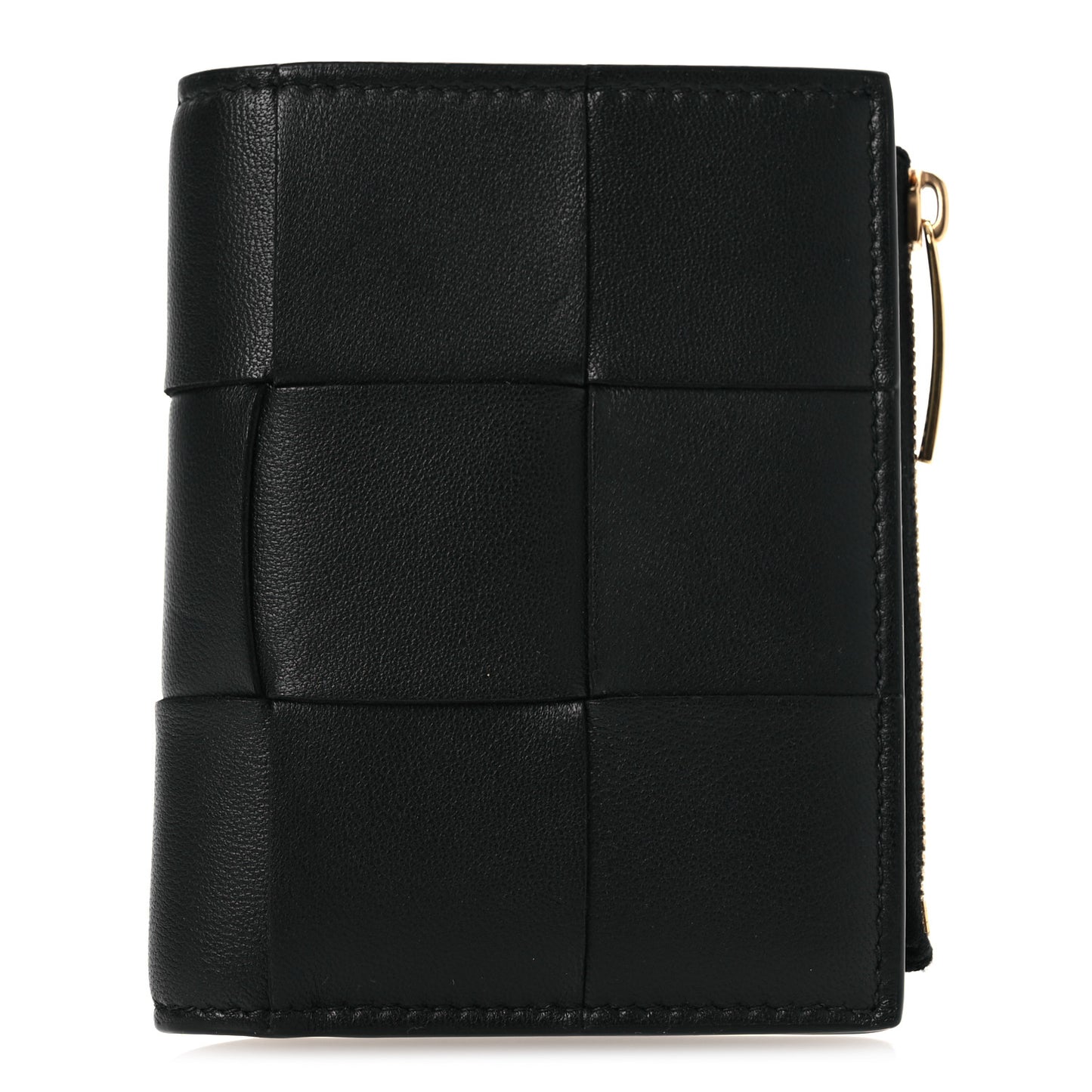 Nappa Maxi Intrecciato Small Bi-Fold Zip Wallet Black