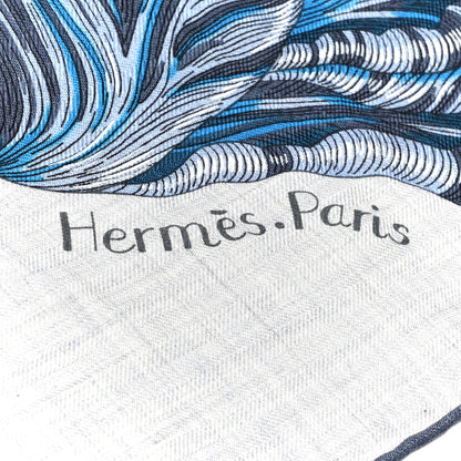 Hermes Cashmere Silk Tulipomanie Giant Pointe Triangle Scarf Gris Chine Bleu Electrique Ardoise 2 of 6