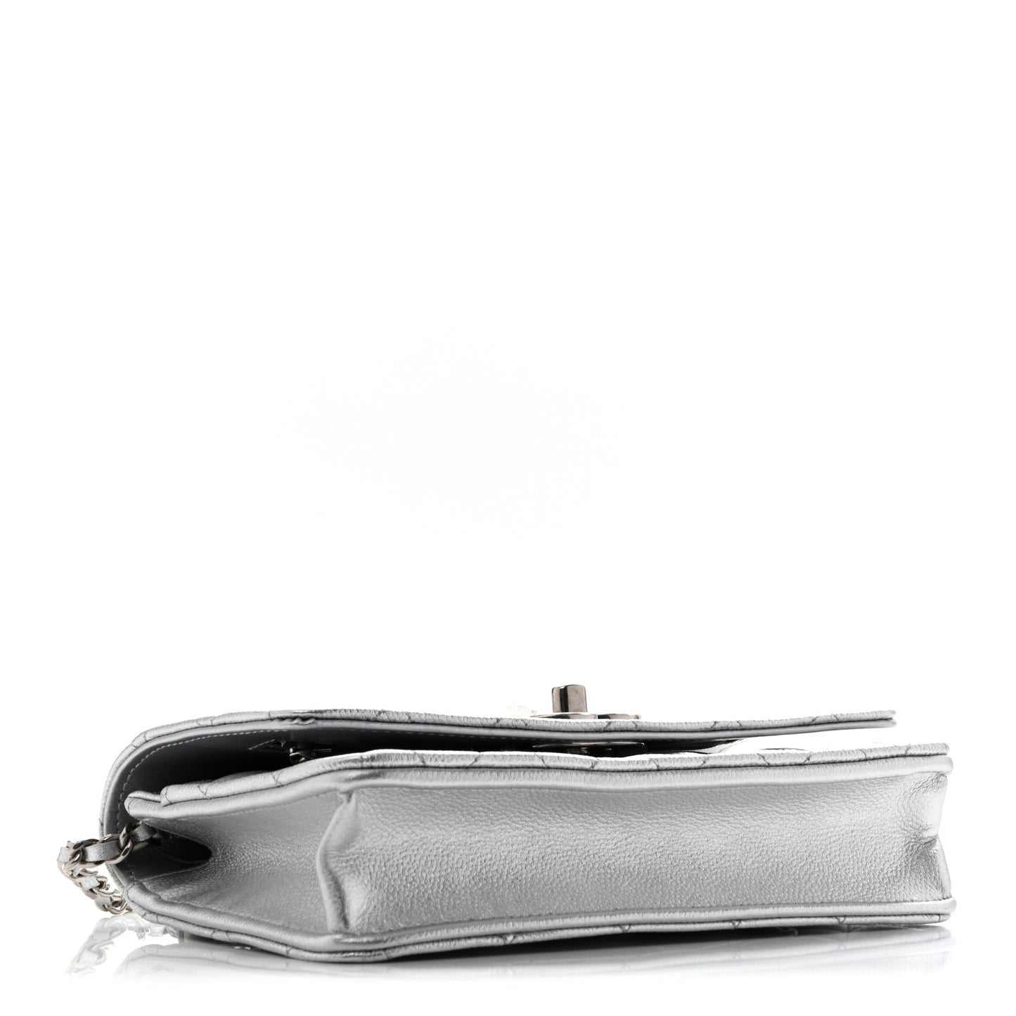 Metallic Caviar Quilted Wallet On Chain WOC Silver