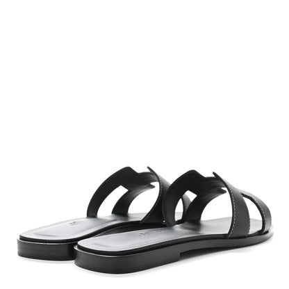 Hermes Box Calfskin Oran Sandals 37 Black 4 of 9