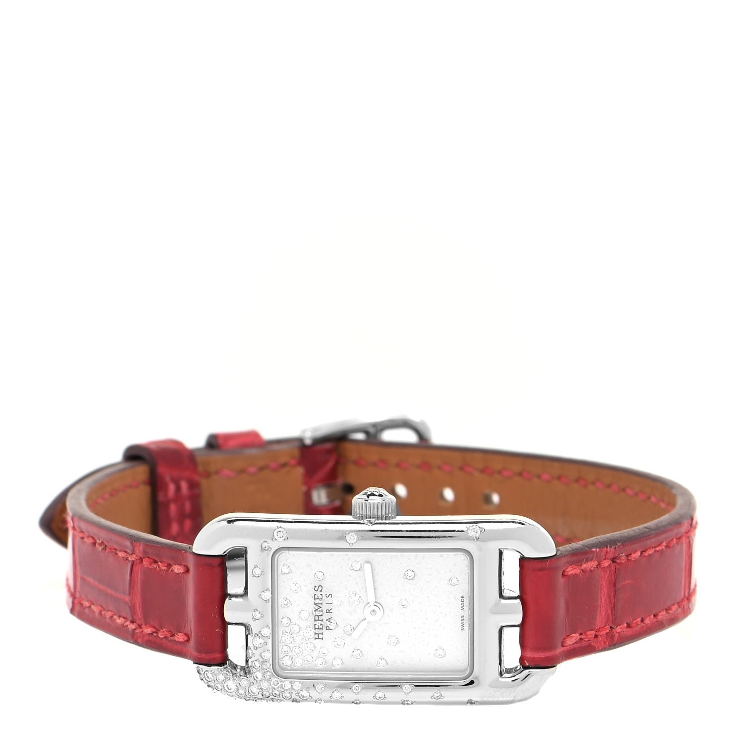 Hermes Stainless Steel Alligator Diamond 17mm Nantucket Jete De Diamants Quartz Watch Braise 2 of 5