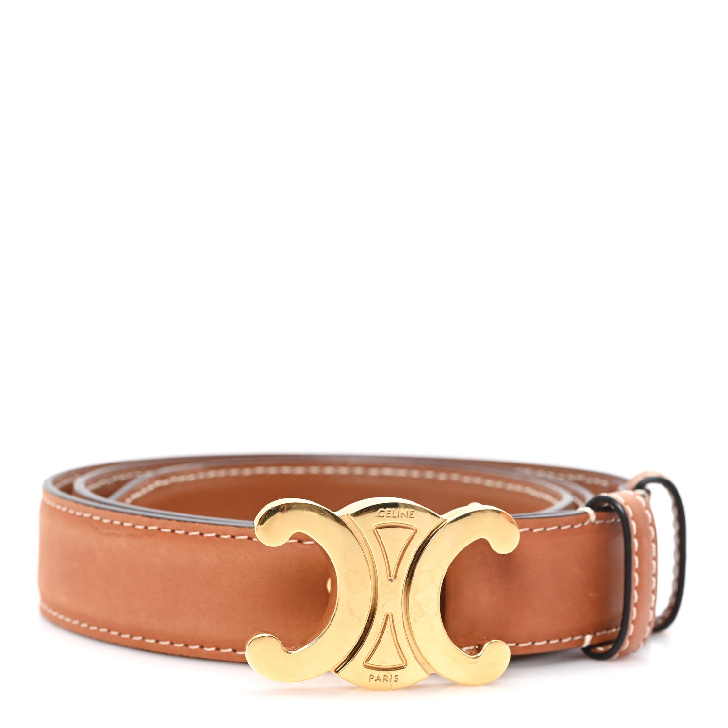 Celine Box Calfskin Medium 25mm Triomphe Belt 75 30 Tan 1 of 6