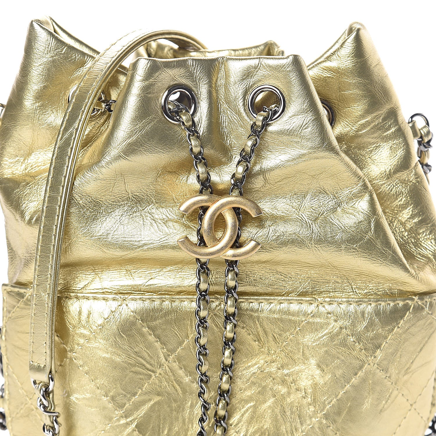 Chanel Metallic Aged Calfskin Quilted Small Gabrielle Bucket Gold 8 of 10