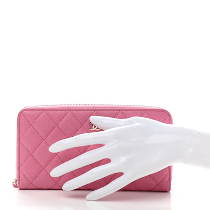 Chanel Caviar Quilted Large Gusset Zip Around Wallet Pink 2 of 9