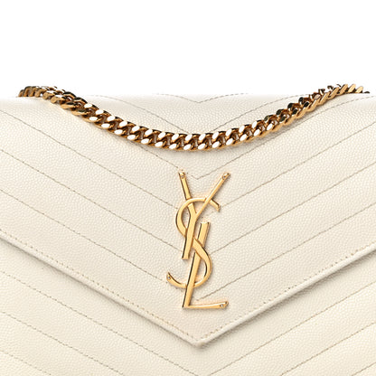 Saint Laurent Grain De Poudre Matelasse Chevron Monogram Chain Wallet White 6 of 20