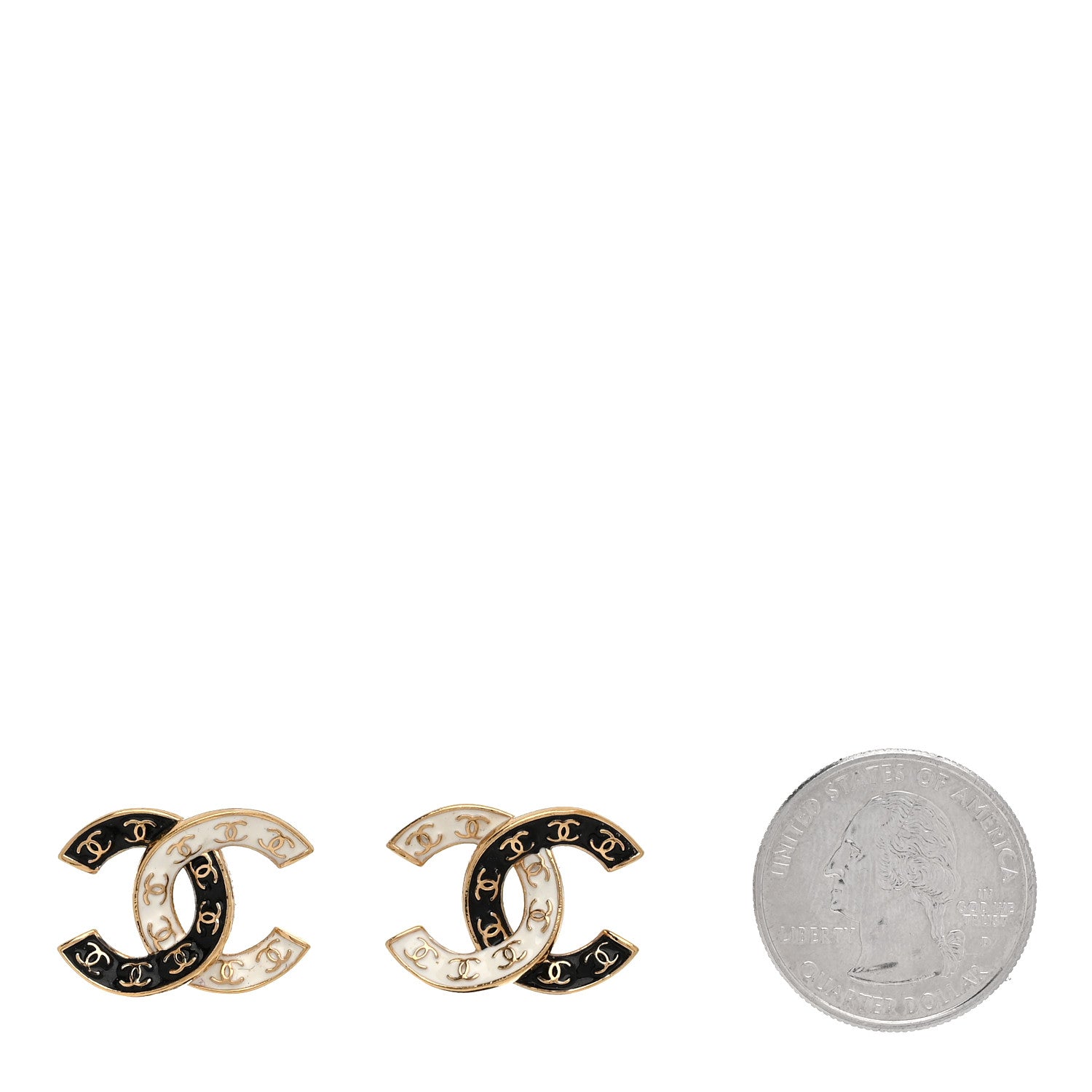 Chanel Enamel CC Logo Earrings Gold Black White 2 of 5