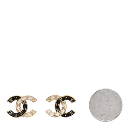 Chanel Enamel CC Logo Earrings Gold Black White 2 of 5