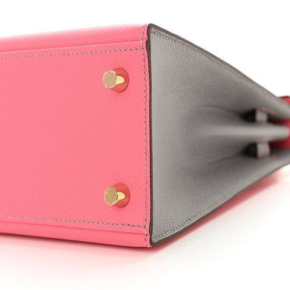 Hermes Epsom Bi-Color Horseshoe Kelly Sellier 25 Rose Azalee Gris Mouette 10 of 11