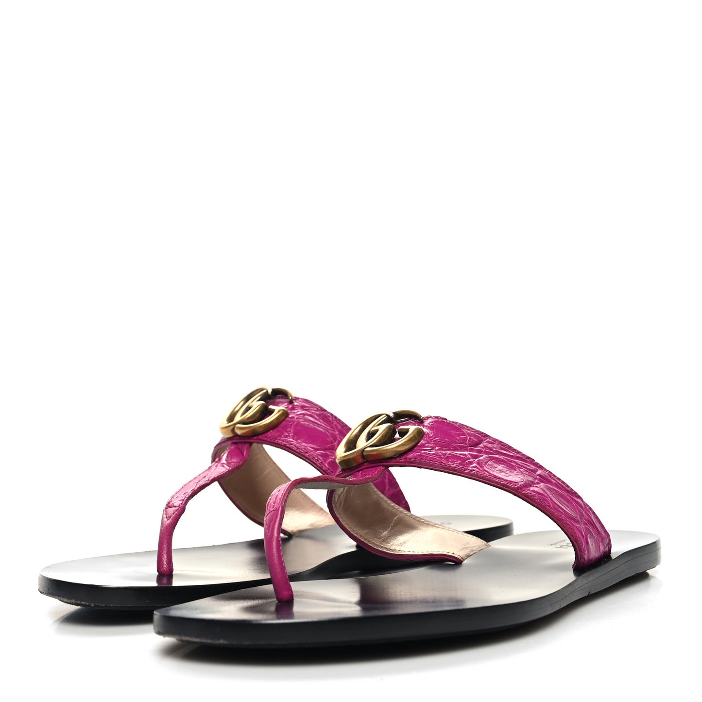 Calfskin Crocodile Embossed GG Marmont Thong Sandals 38 Fuchsia