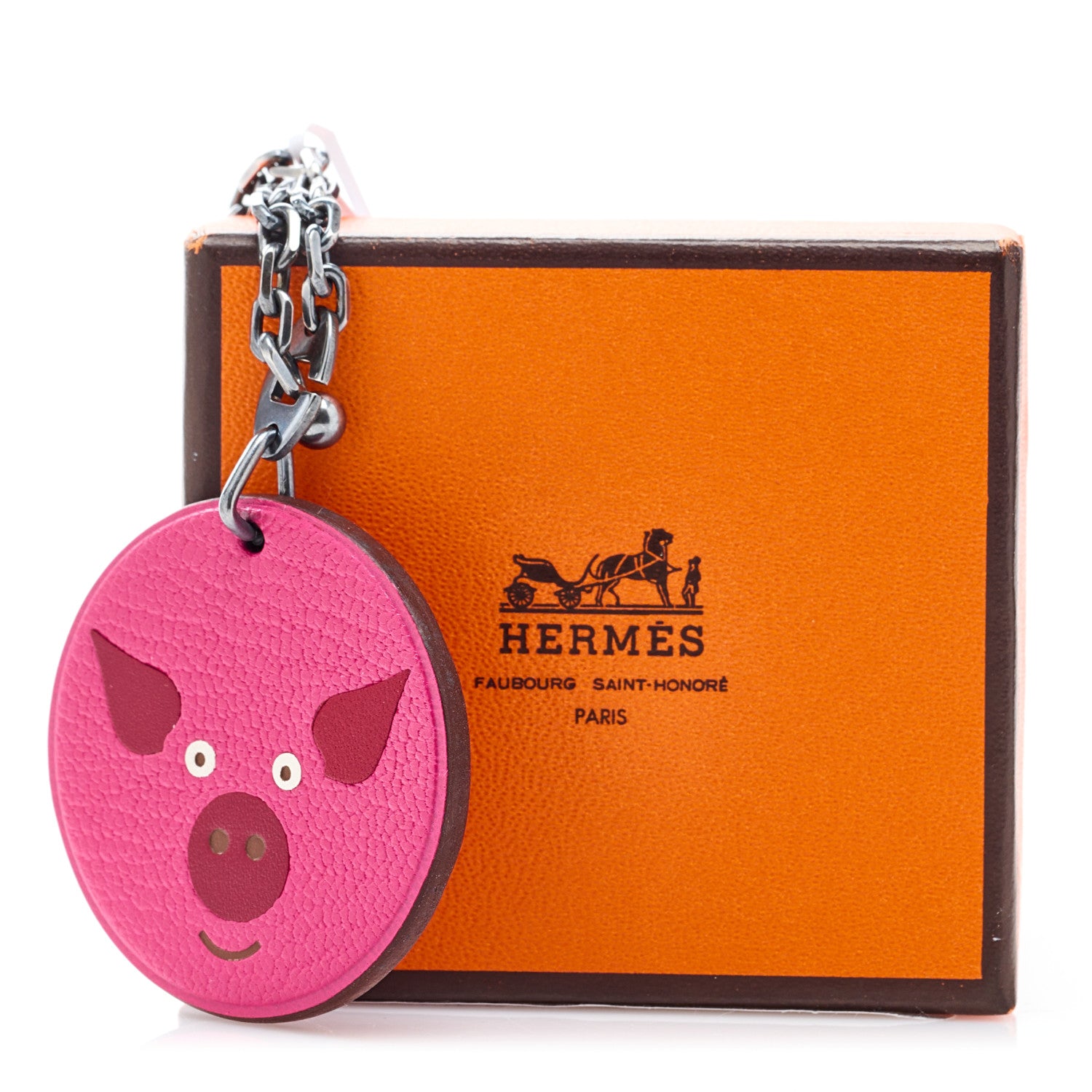 Hermes Chevre Mysore Pig Key Chain Pink Rose Shocking 1489029