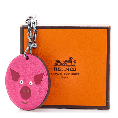 Hermes Chevre Mysore Pig Key Chain Pink Rose Shocking 5 of 5