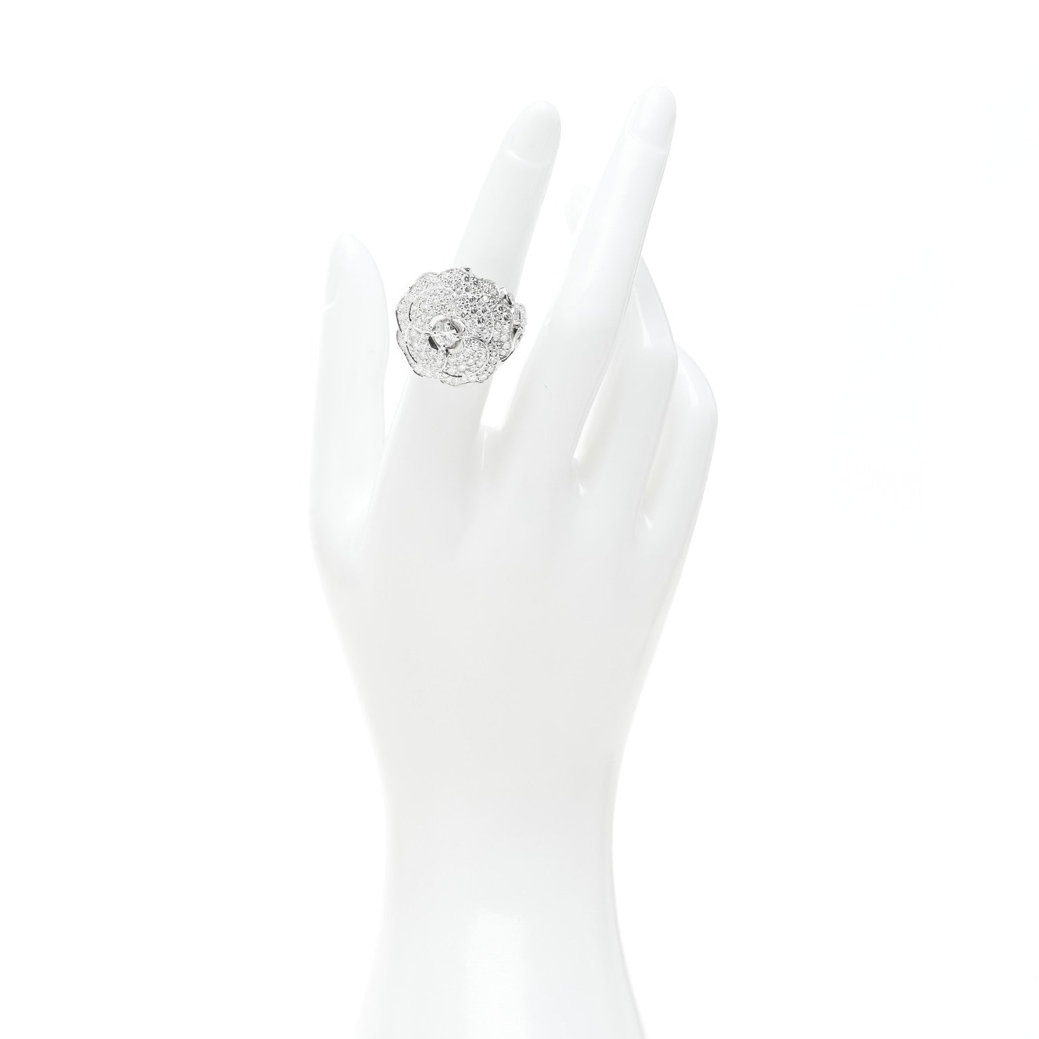 Chanel 18K White Gold Diamond 3.50ct Bouton de Camelia Ring 52 6 2 of 10