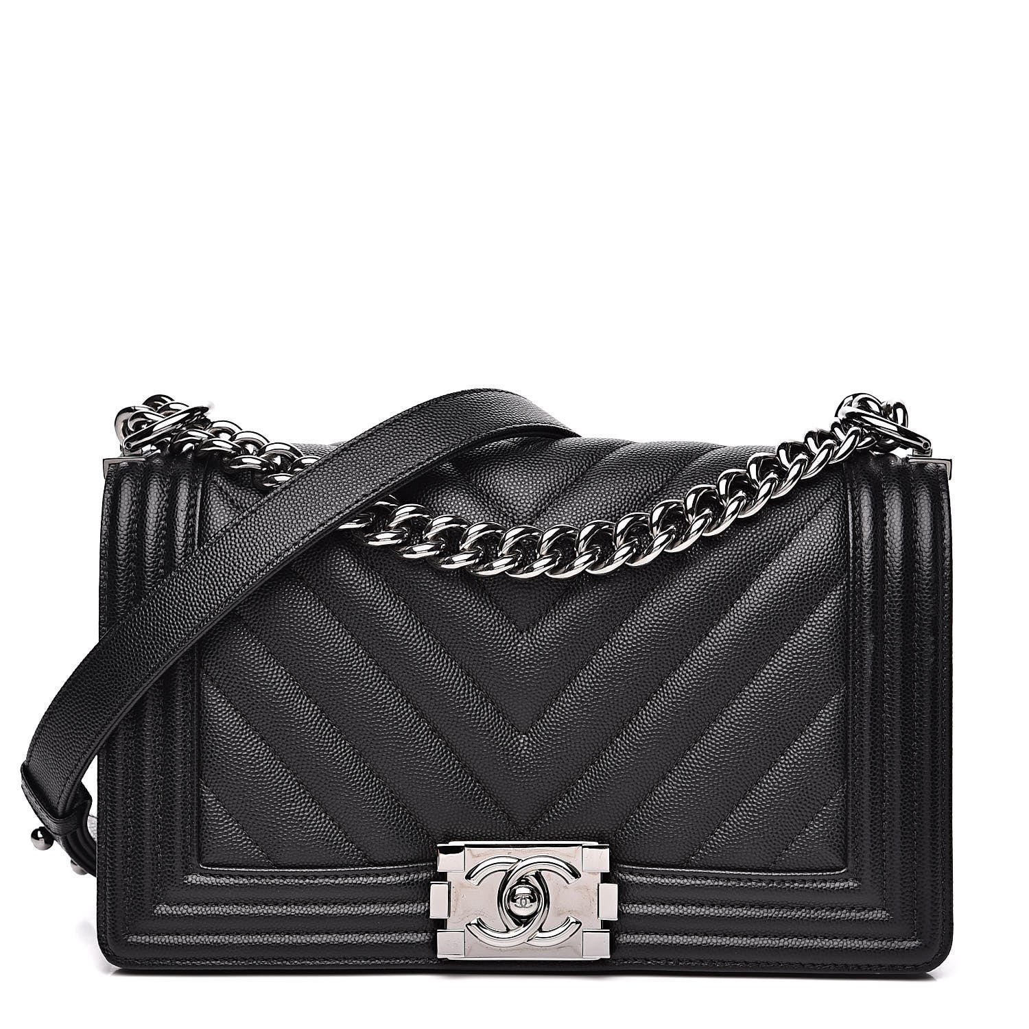 Chanel Caviar Chevron Quilted Medium Boy Flap Black 1 of 12