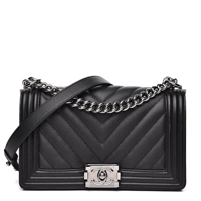 Chanel Caviar Chevron Quilted Medium Boy Flap Black 1 of 12