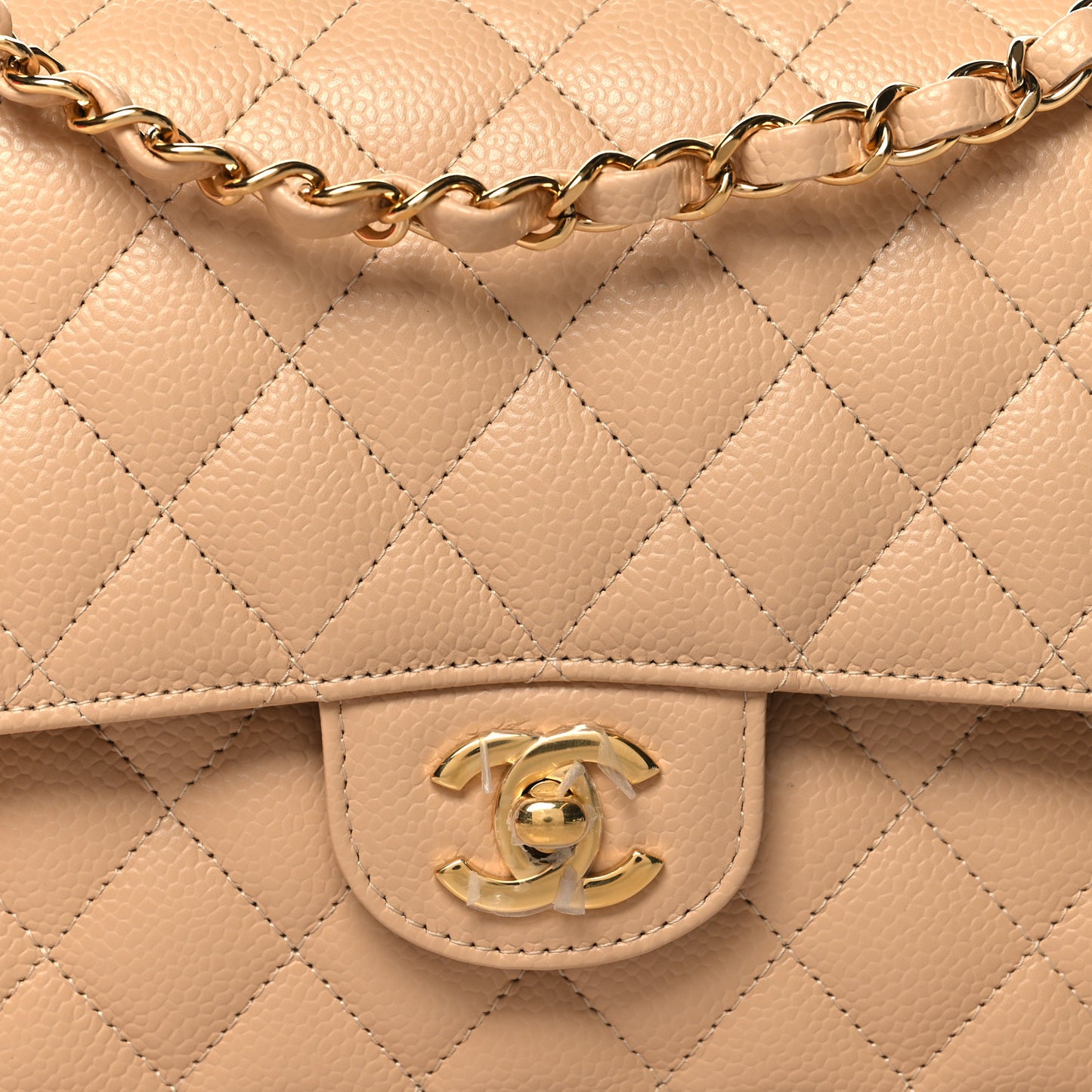 Caviar Quilted Medium Double Flap Beige