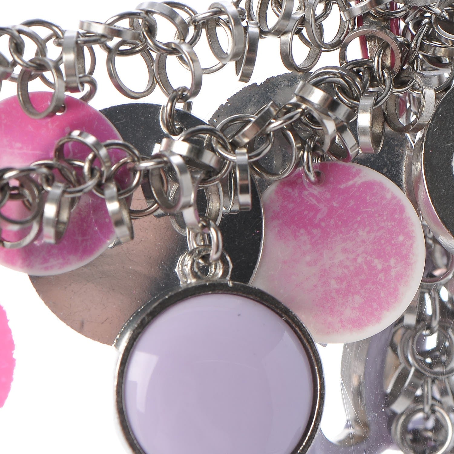 Chanel Enamel Plastic Flower Disc CC Necklace Pink Silver 11 of 12