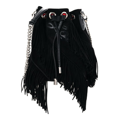 Christian Louboutin Suede Calfskin Fringe Marie Jane Bucket Black 1 of 8