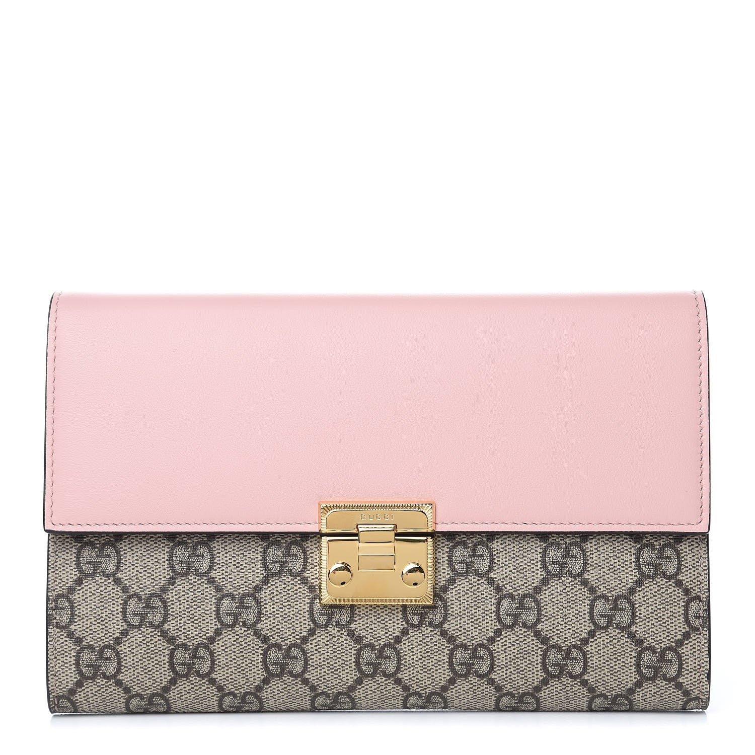 Gucci GG Supreme Monogram Calfskin Padlock Clutch Beige Perfect Pink 1 of 10