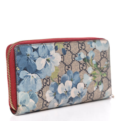 Gucci GG Supreme Monogram Blooms Zip Around Wallet Blue Red 3 of 14