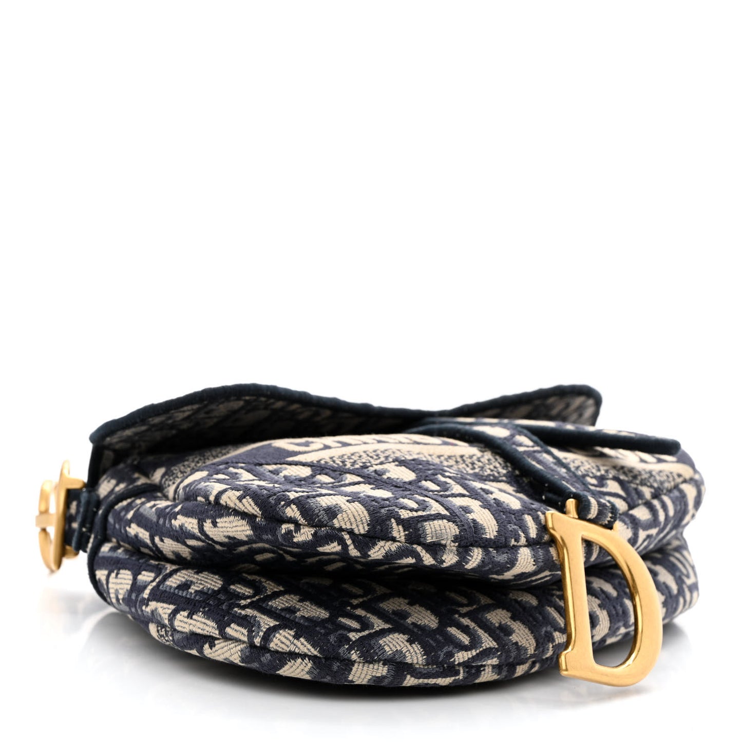 Oblique Embroidered Saddle Bag Blue
