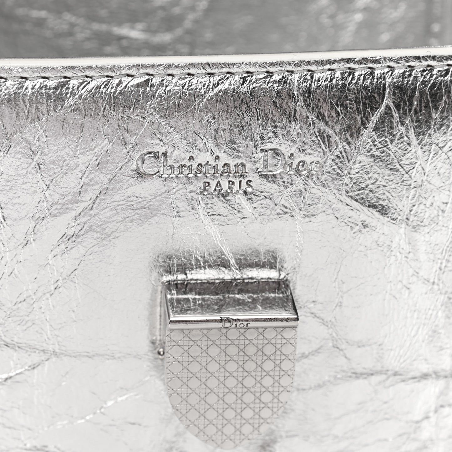 Metallic Calfskin Medium Diorever Flap Silver