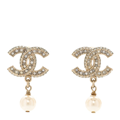 Chanel Crystal Pearl CC Drop Earrings Gold 1 of 5