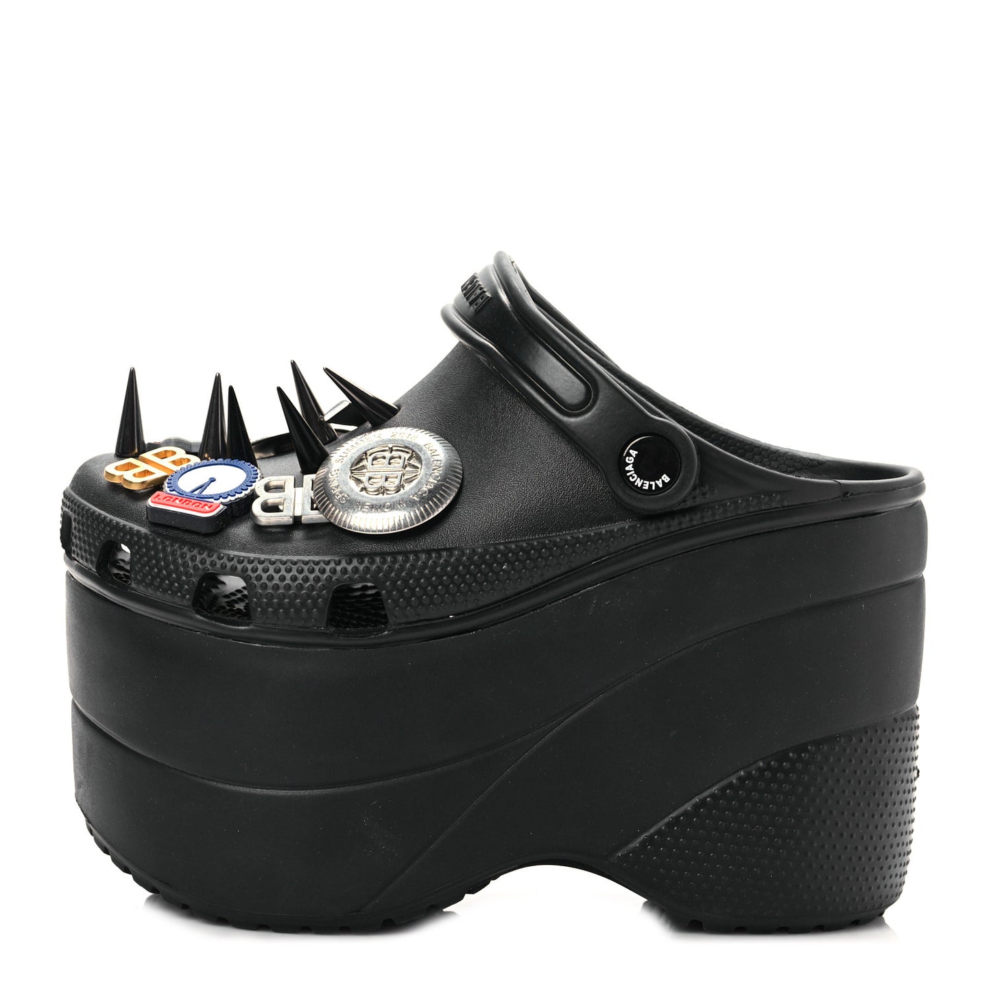 X CROCS Rubber Textured Spiked Womens Platform Sandals 36 Black