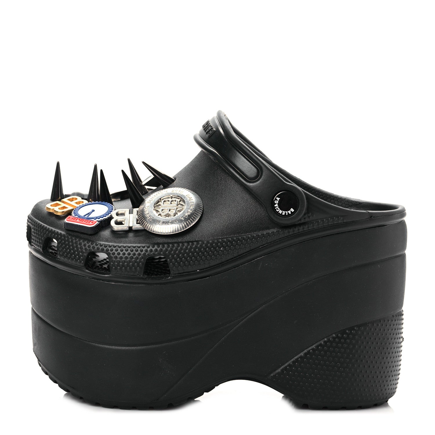 Balenciaga X CROCS Rubber Textured Spiked Womens Platform Sandals 36 Black 1 of 7