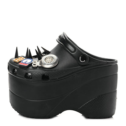 Balenciaga X CROCS Rubber Textured Spiked Womens Platform Sandals 36 Black 1 of 7