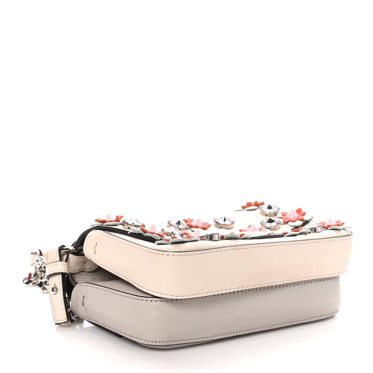 Fendi Vitello Dolce Crystal Flowerland Bi-Color Micro Double Baguette Camelia Grigio Polvere 4 of 9