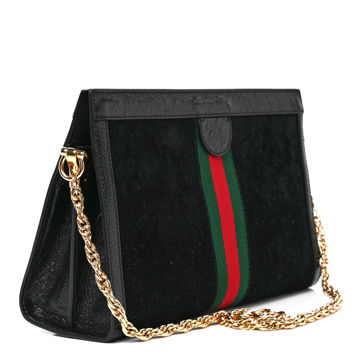 Gucci Suede Patent GG Web Medium Ophidia Chain Shoulder Bag Black 3 of 12