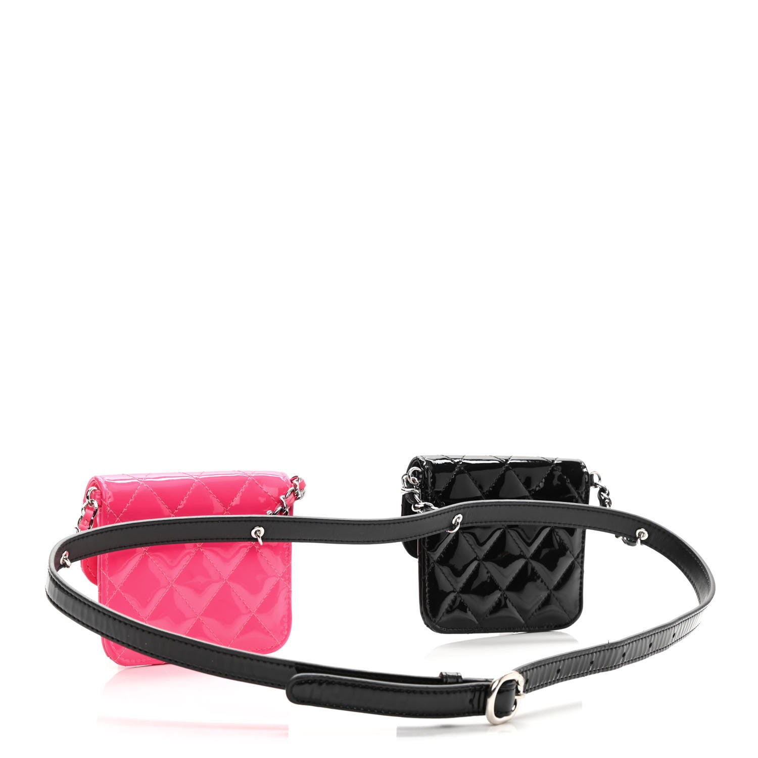 Chanel Patent Quilted Belt In Love Double Mini Flap Waist Bag Black Pink 3 of 13