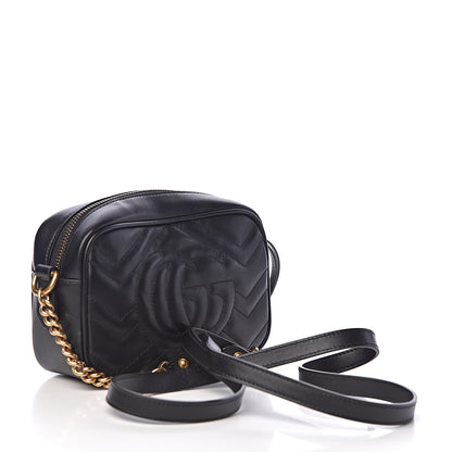 Gucci Calfskin Matelasse Mini GG Marmont Chain Shoulder Bag Black 3 of 10