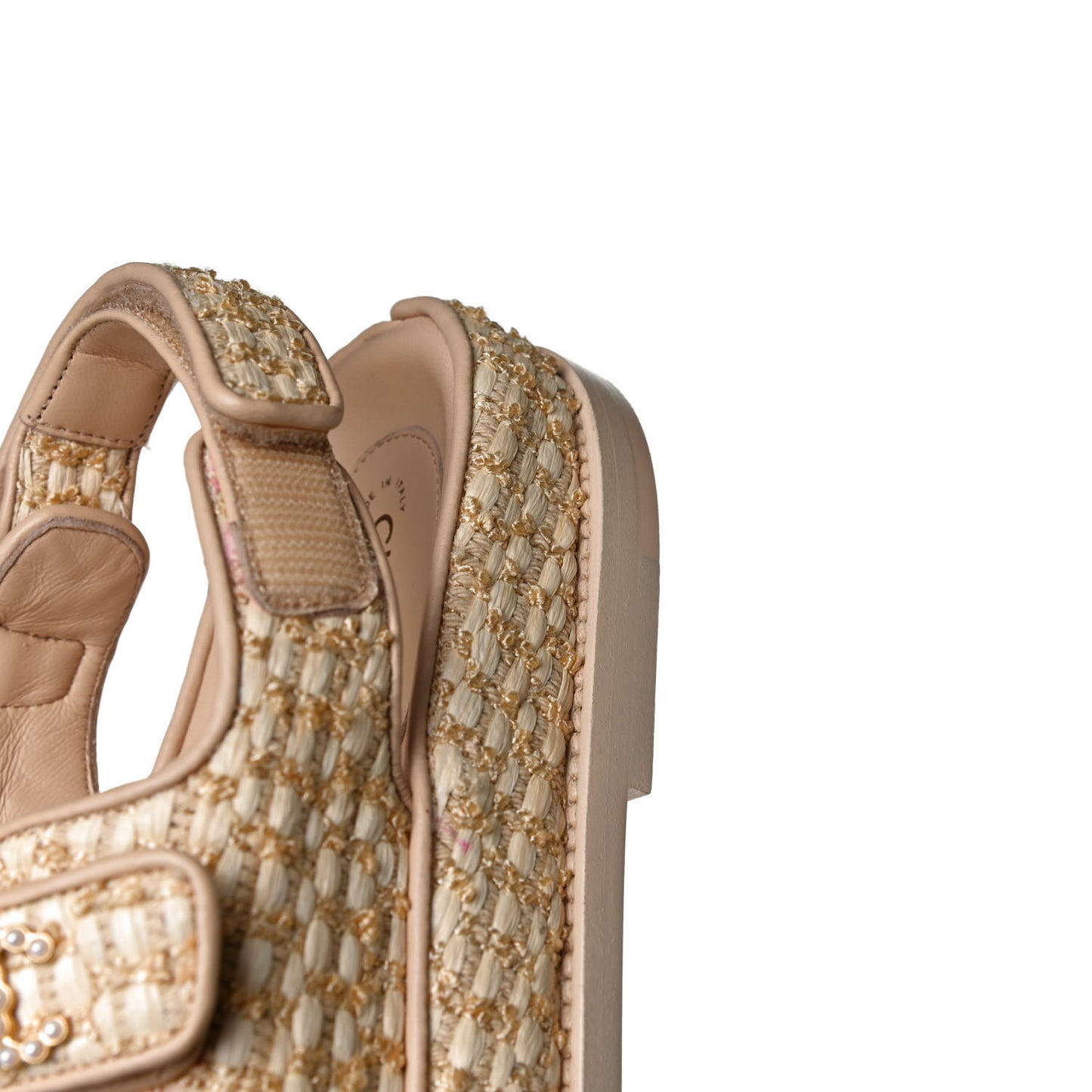 Braided Fabric Velcro Dad Sandals 40 Beige