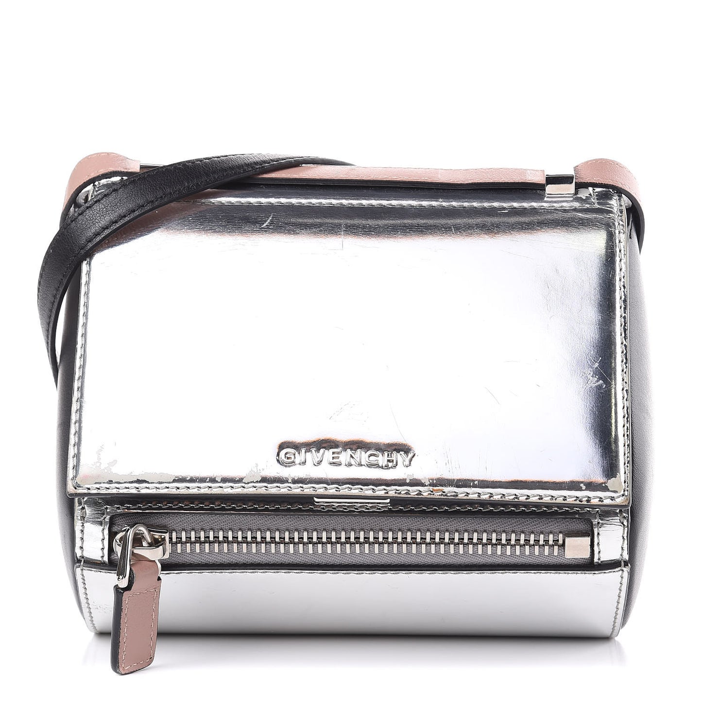 Metallic Calfskin Mini Pandora Box Crossbody Bag Silver