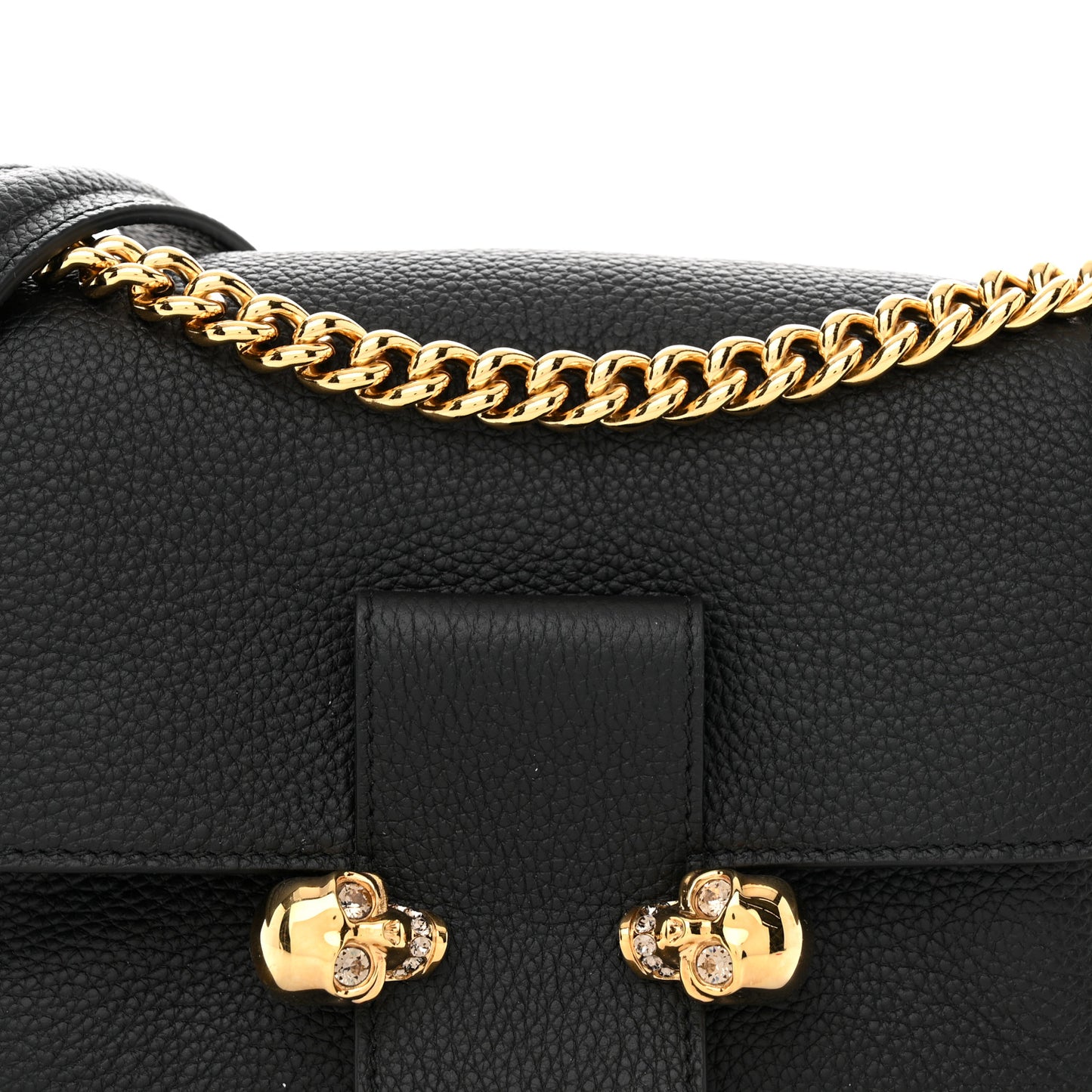 Calfskin Small Twin Skull Chain Crossbody Black