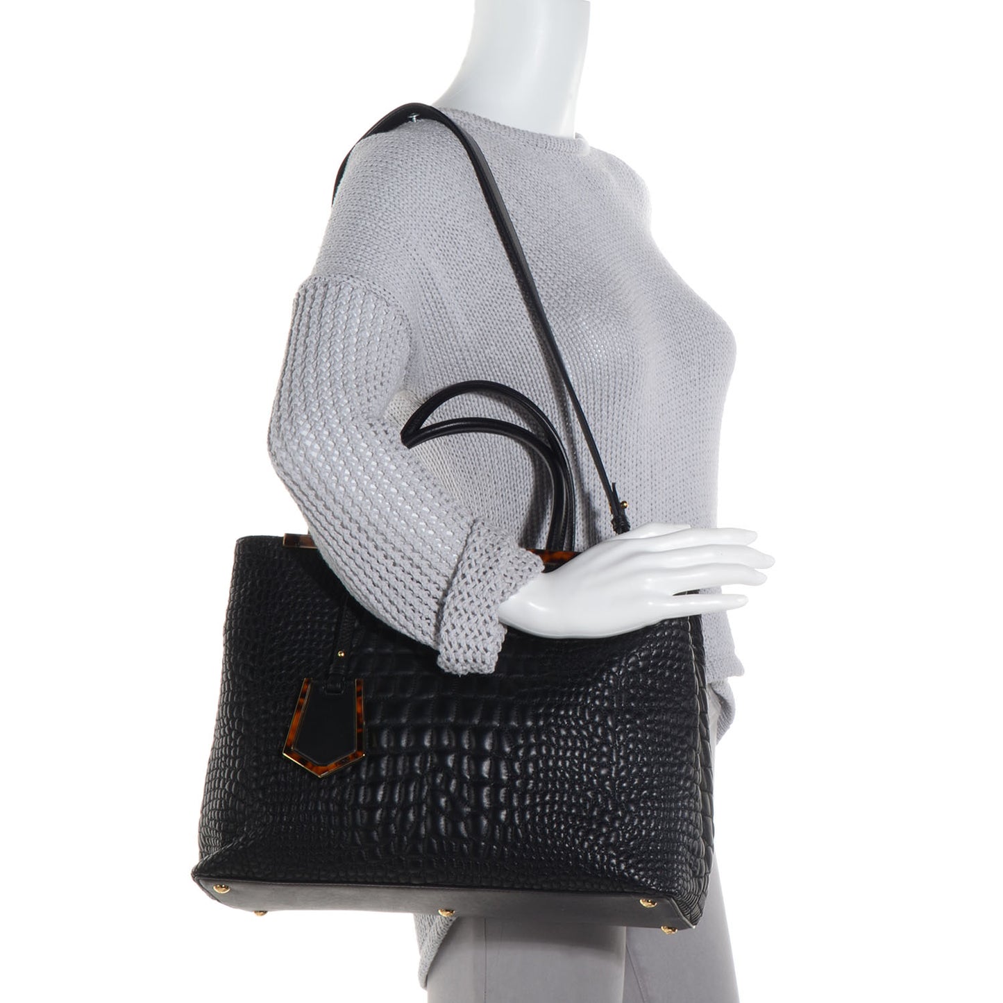 Nappa Crocodile Trapuntata Medium 2Jours Tote Black