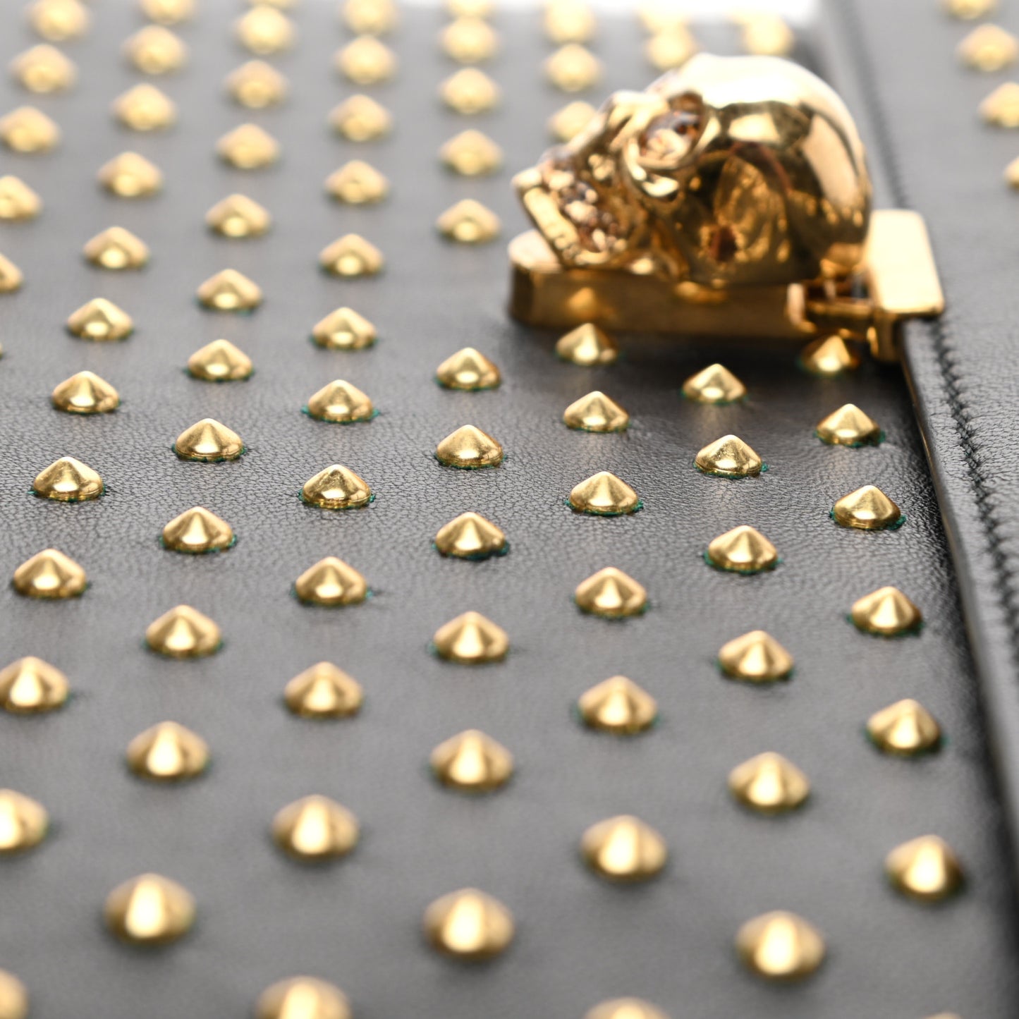 Calfskin Studded Skull Envelope Clutch Black