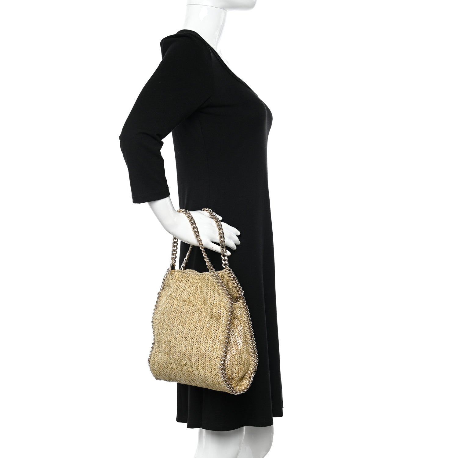 Stella McCartney Metallic Raffia Mini Falabella Tote Gold 2 of 11