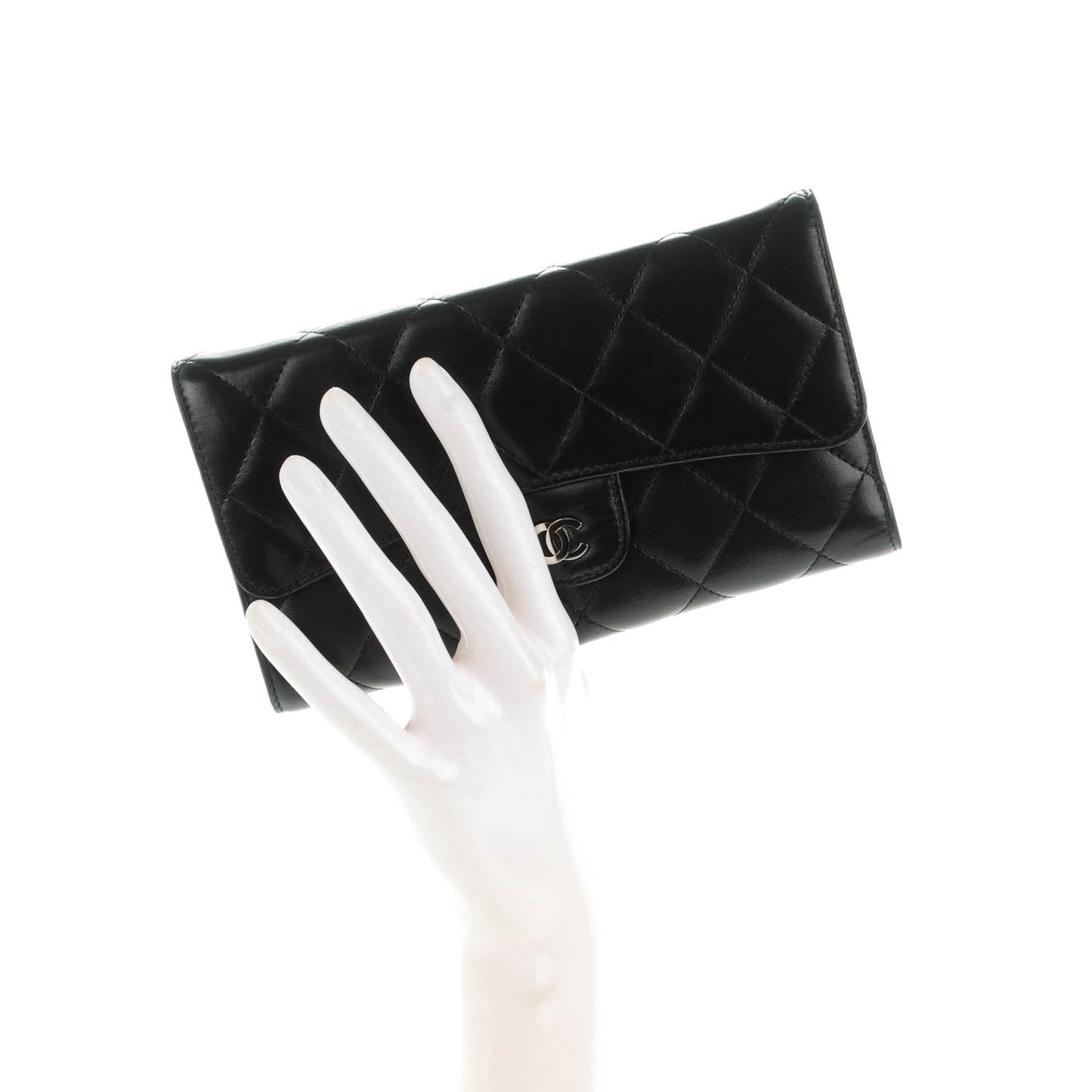Lambskin Quilted Large Flap Wallet Black