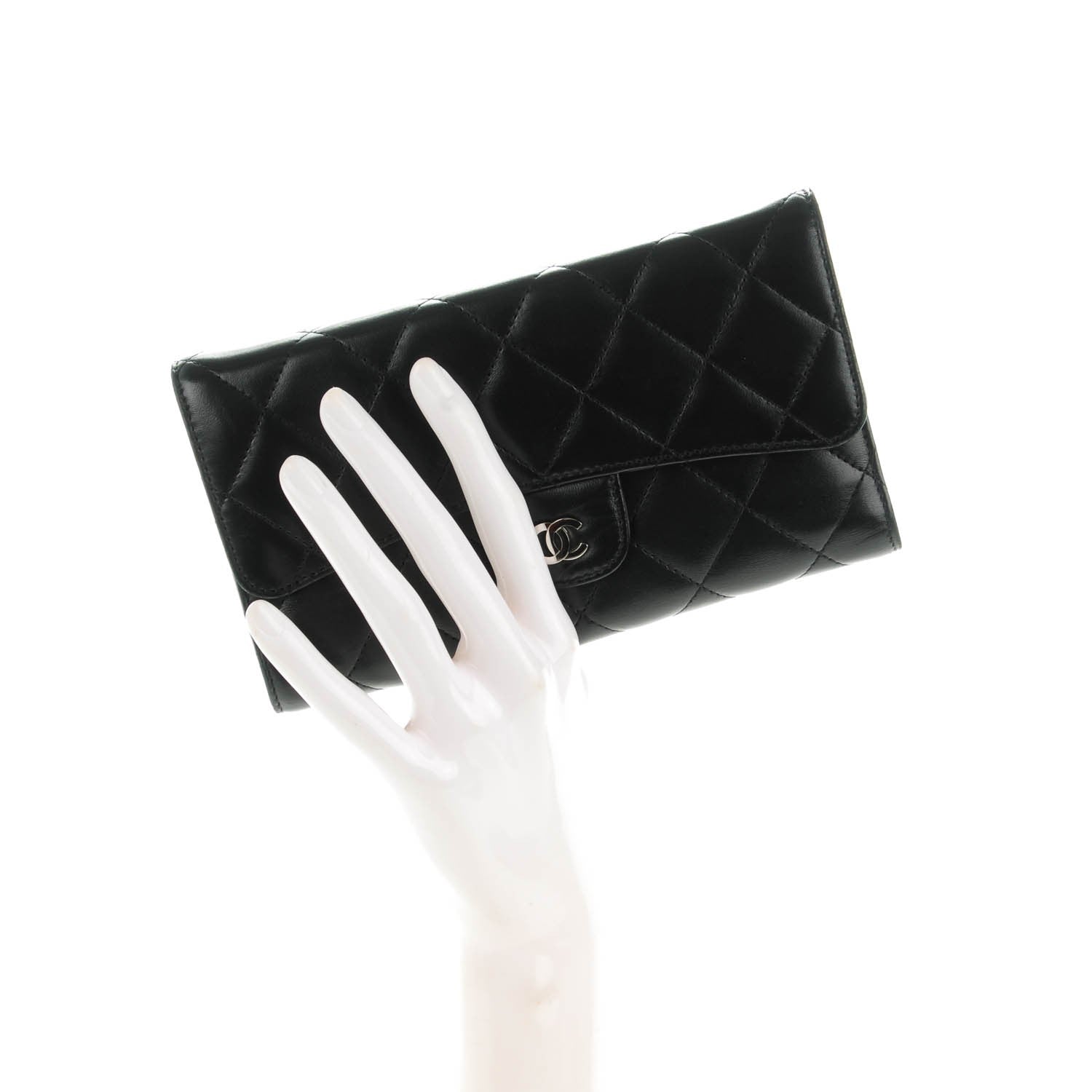 Chanel Lambskin Quilted Large Flap Wallet Black 2 of 8