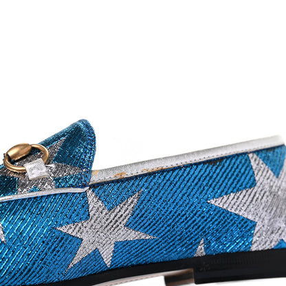 Gucci Lurex Calfskin Starry Sky Womens Jordaan Loafers 36 Bluette Silver 10 of 14